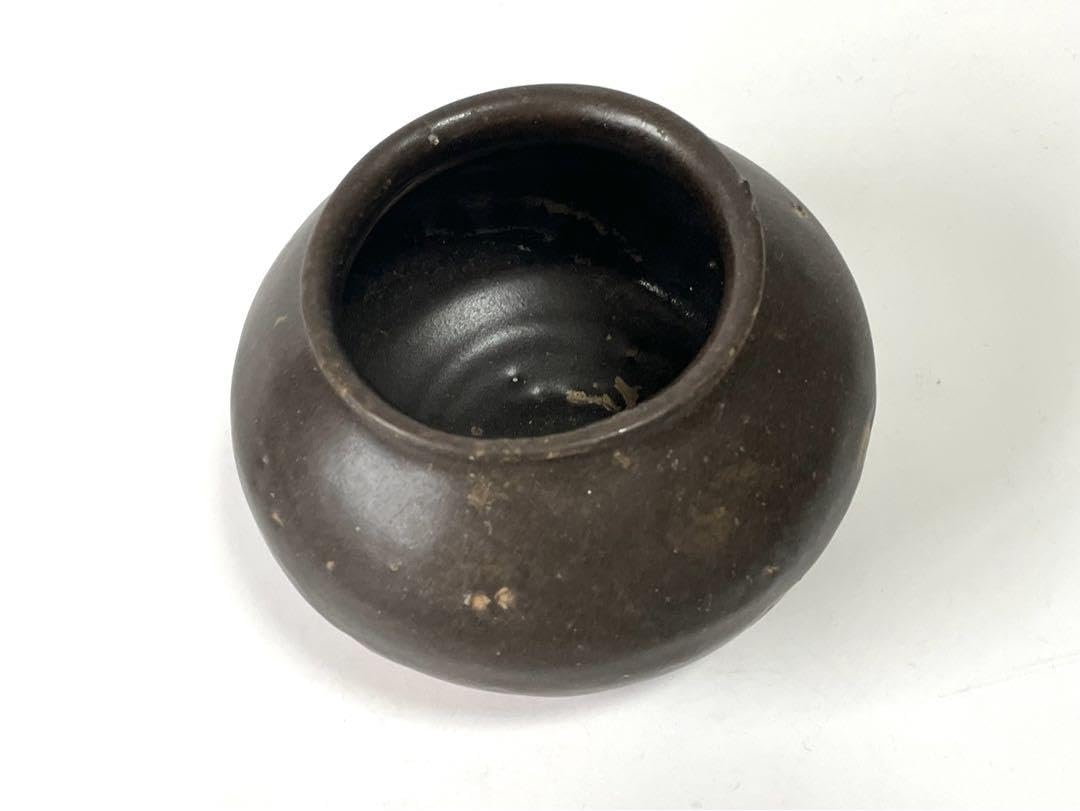Amazon.co.jp: アンティーク 工芸品 骨董 李朝 褐釉 黒高麗 小壺 壺 丸